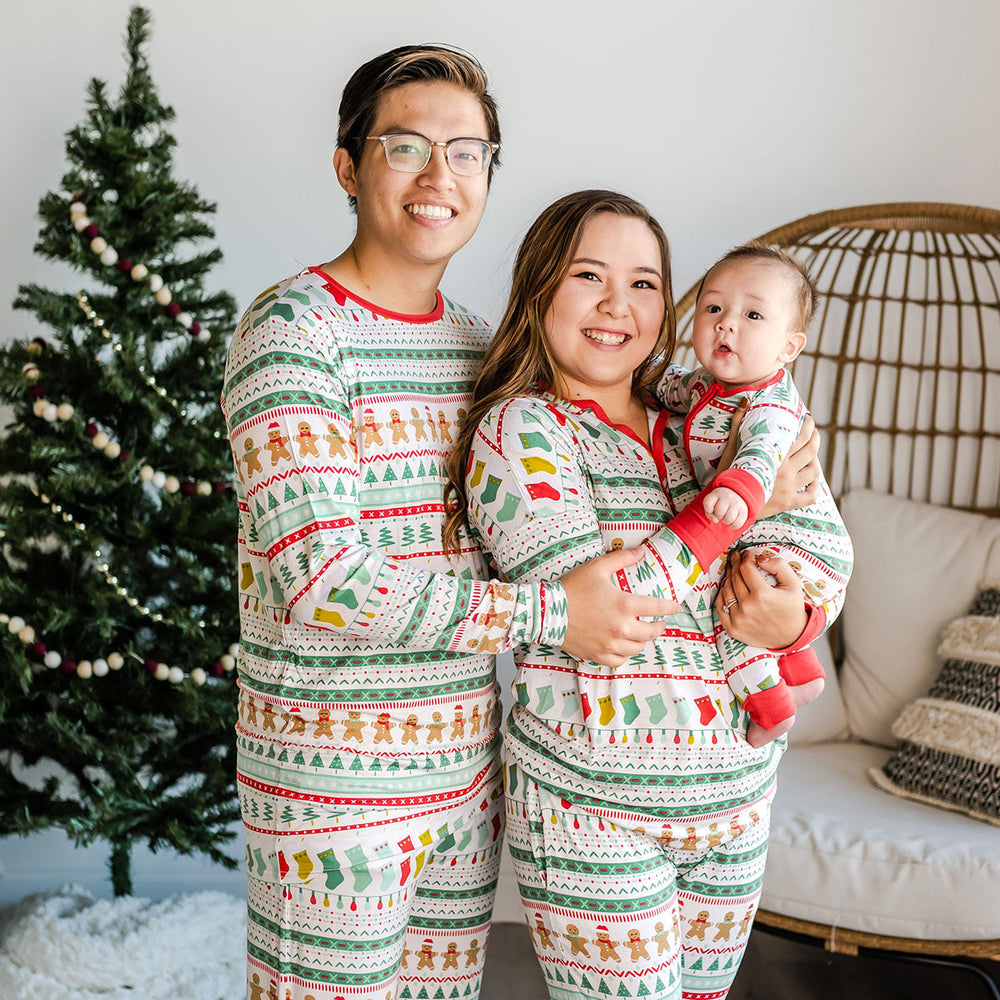 Family wearing matching Fair Isle pajamas