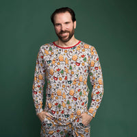 Man wearing Holiday Treats men's pajama top