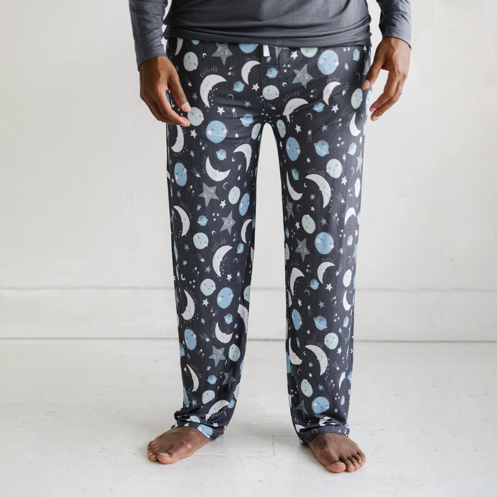 Click to see full screen - Men's PJ Pants - Blue To The Moon & Back Men's Bamboo Viscose Pajama Pants