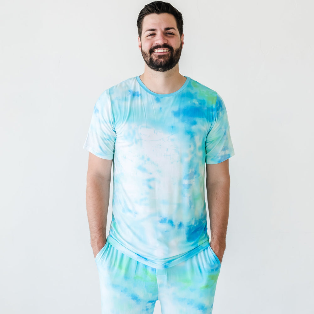 Men's SS PJ Tops - Tidepool Watercolor Men's Short Sleeve Bamboo Viscose Pajama Top