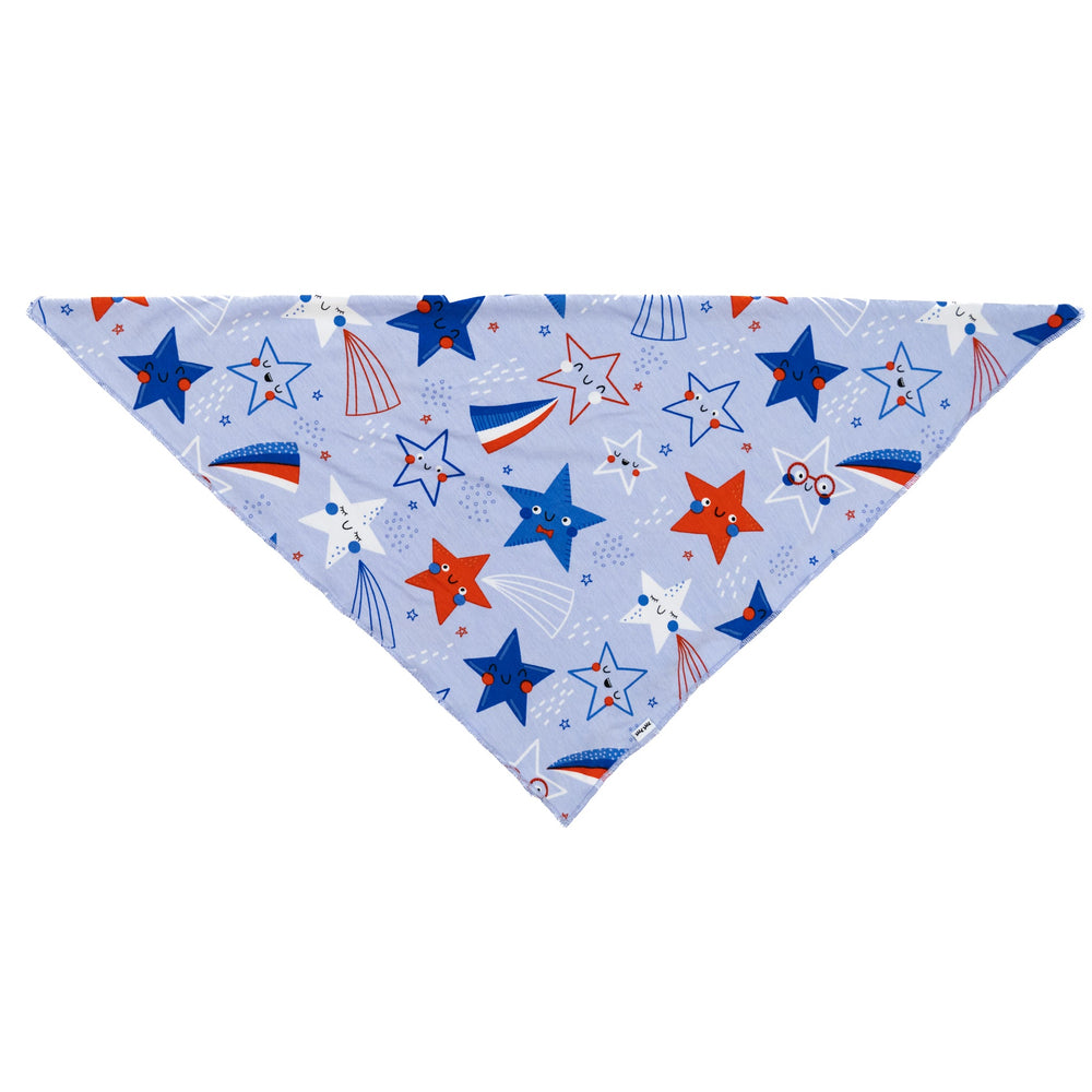 Flat lay image of a folded over Blue Stars and Stripes pet bandana 