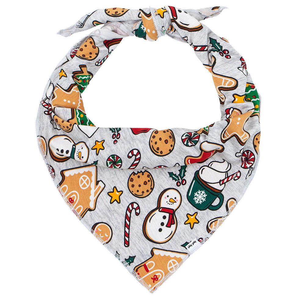 Flat lay image of a Holiday Treats pet bandana 