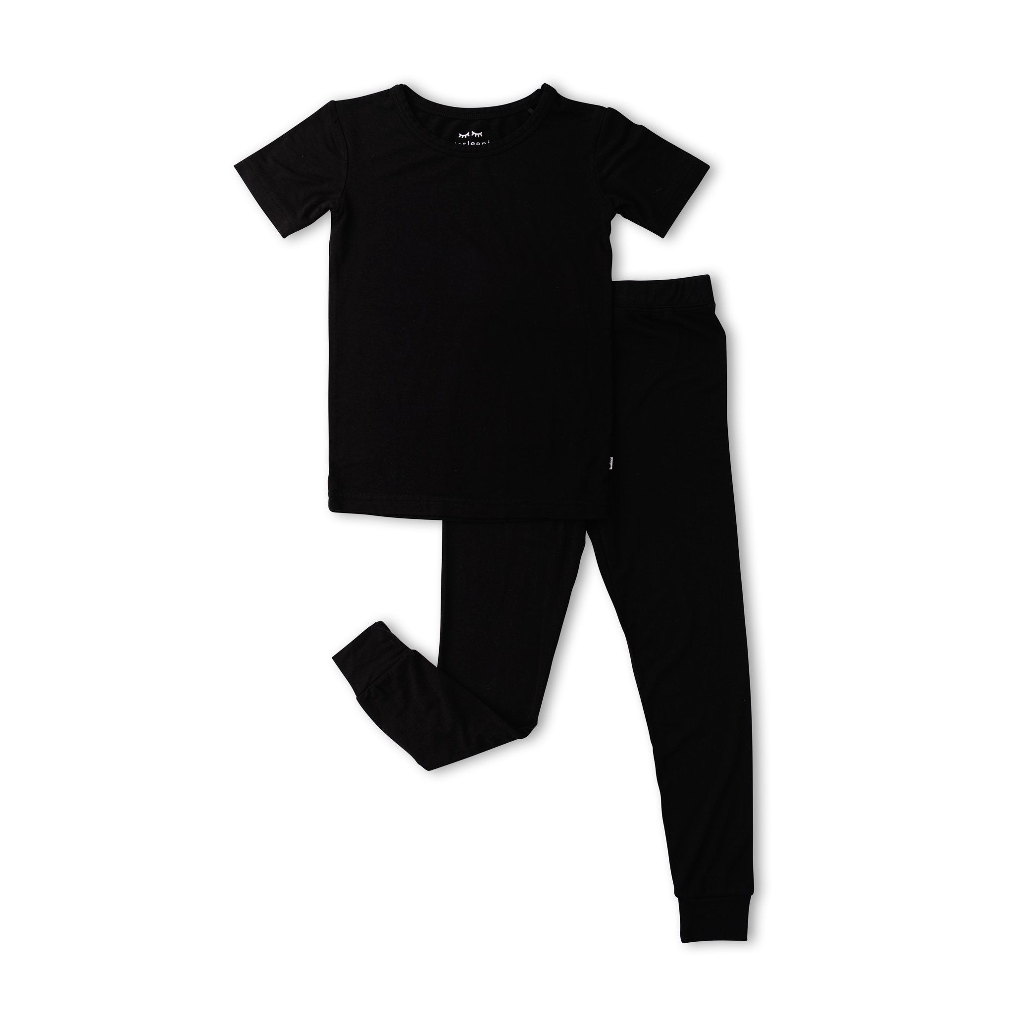 Flat lay of the Black Two-Piece Short Sleeve Pajama Set