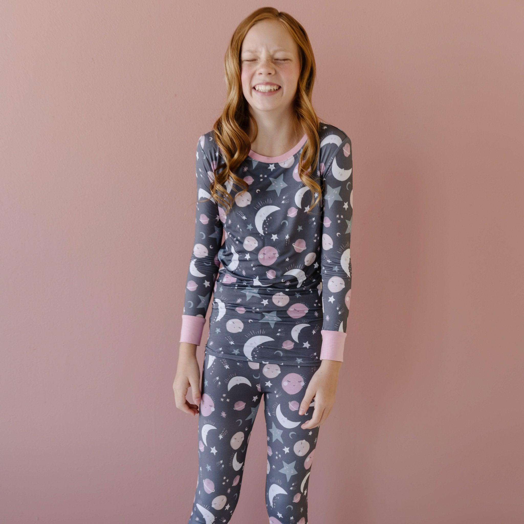 Pink To the Moon & Back Two-Piece Pajama Set - Little Sleepies