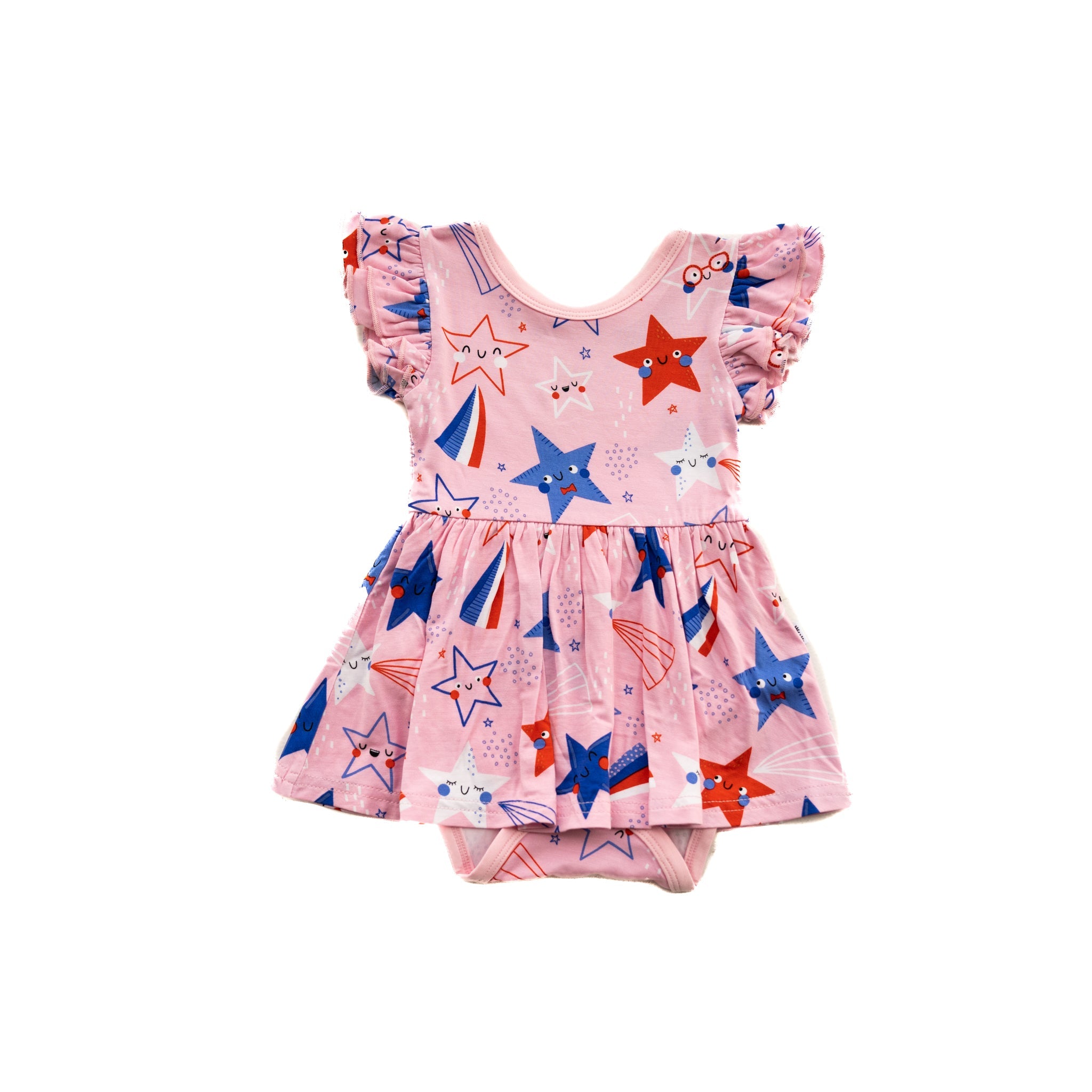 Pink Stars & Stripes Twirl Dress with Bodysuit - Little Sleepies