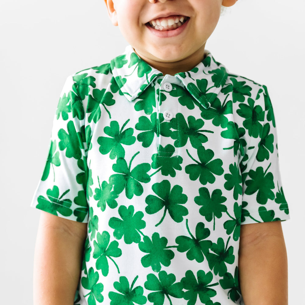 Click to see full screen - Play Polo - Watercolor Clovers Short Sleeve Polo Shirt