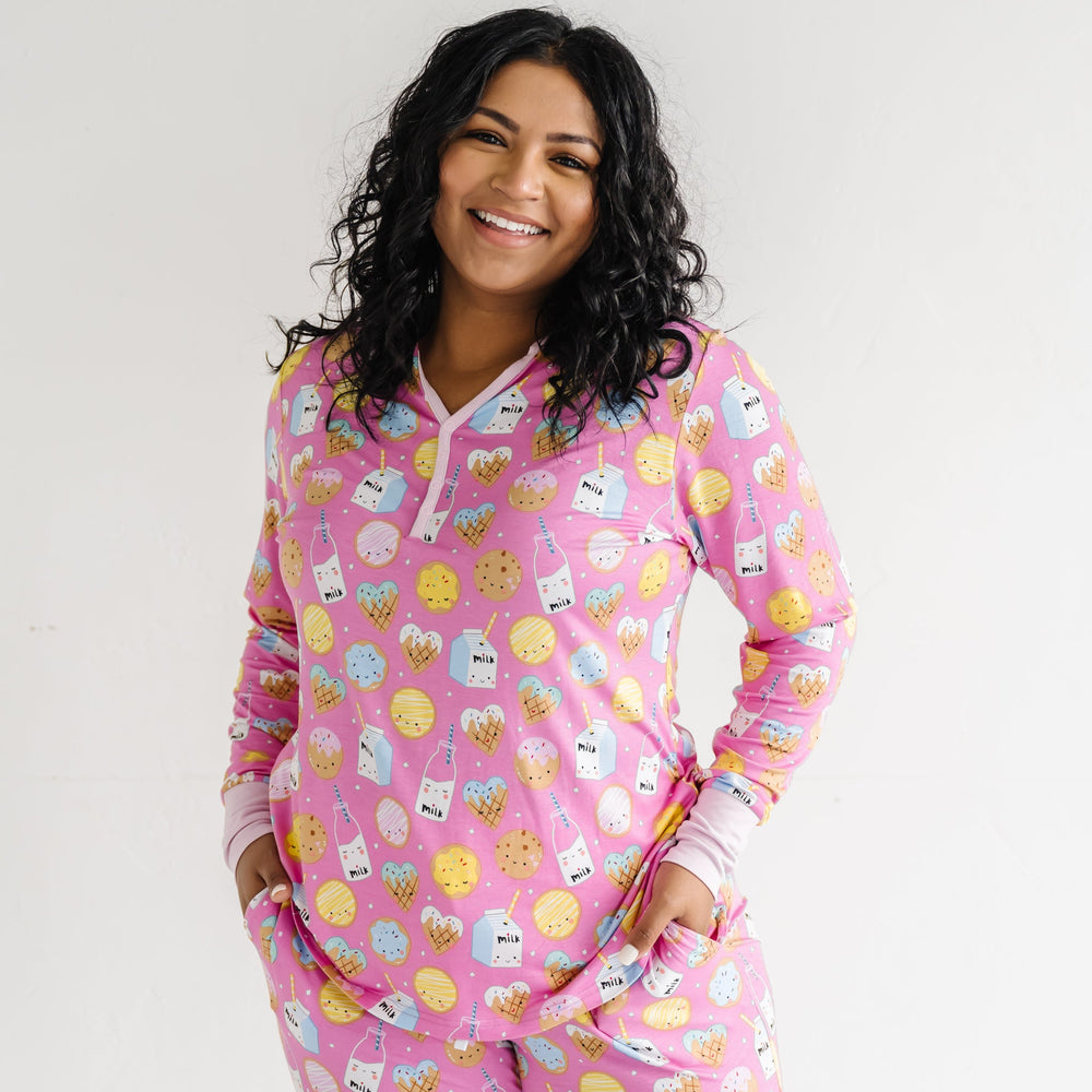 Click to see full screen - Women's LS PJ Tops - Pink Cookies & Milk Women's Bamboo Viscose Pajama Top