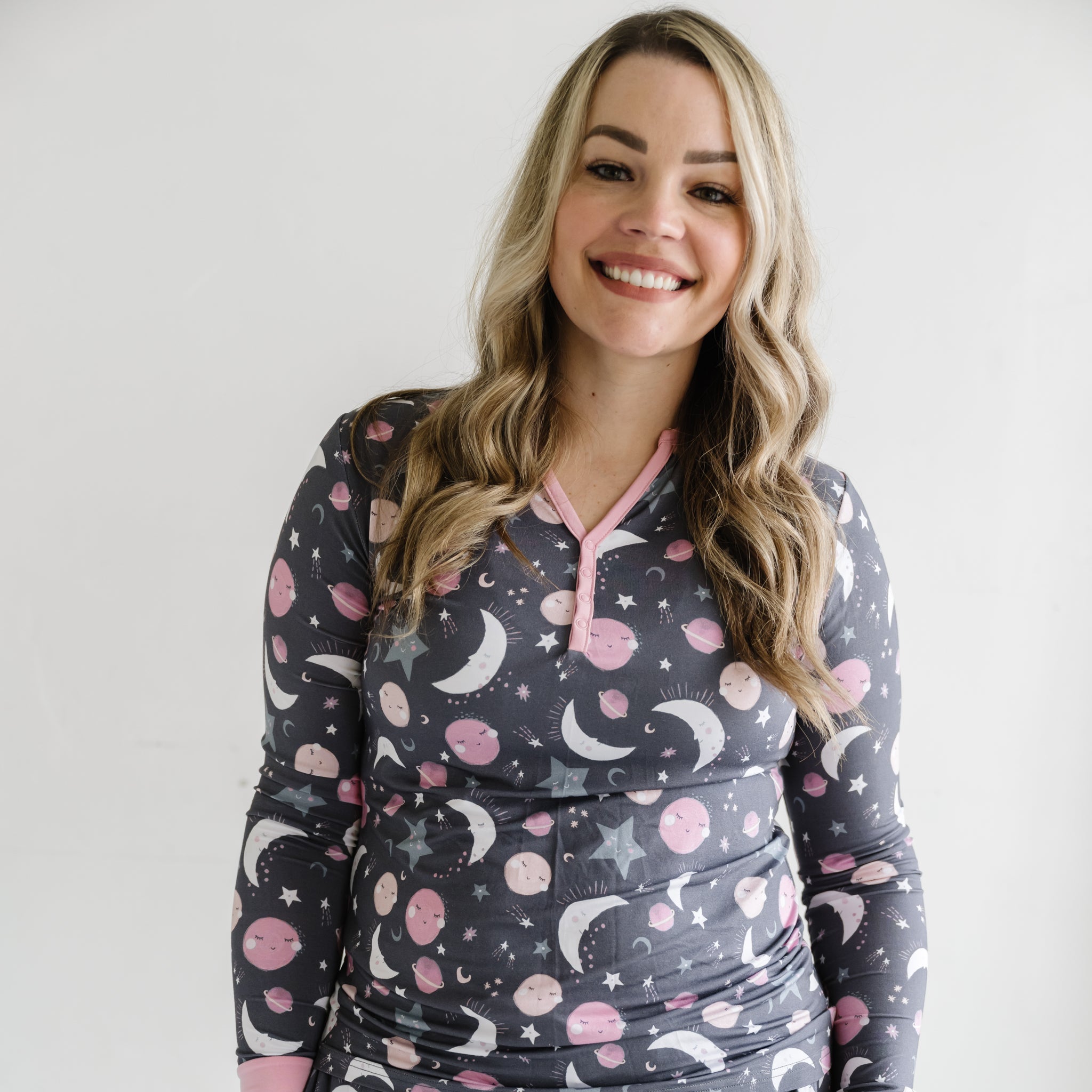 Pink to the Moon & Back Women's Bamboo Viscose Pajama Top - Little Sleepies