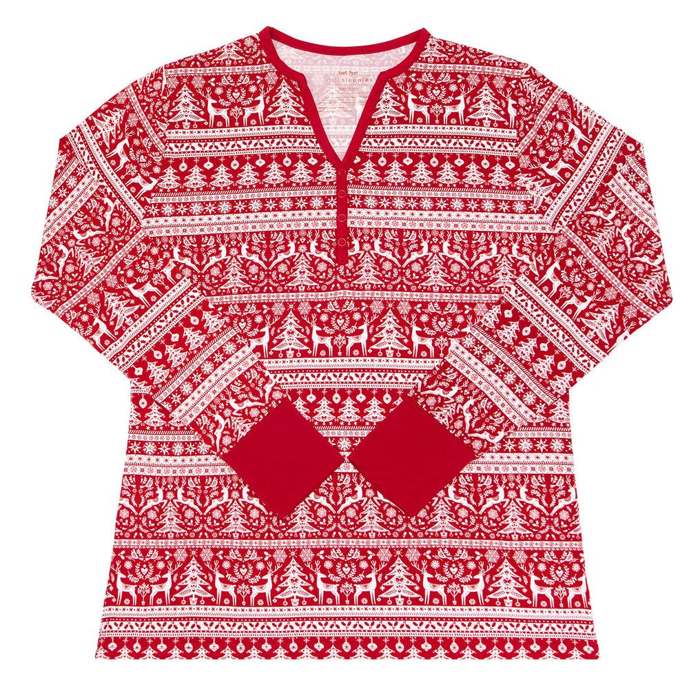 Flat lay image of a Reindeer Cheer women's pajama top
