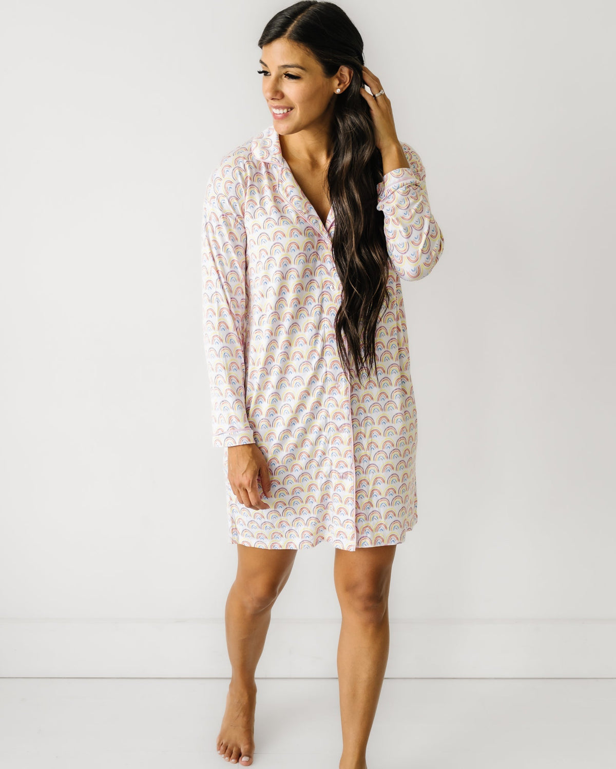 Women's Sleep Shirt - Pastel Rainbows Women's Bamboo Viscose Long Sleeve Sleep Shirt