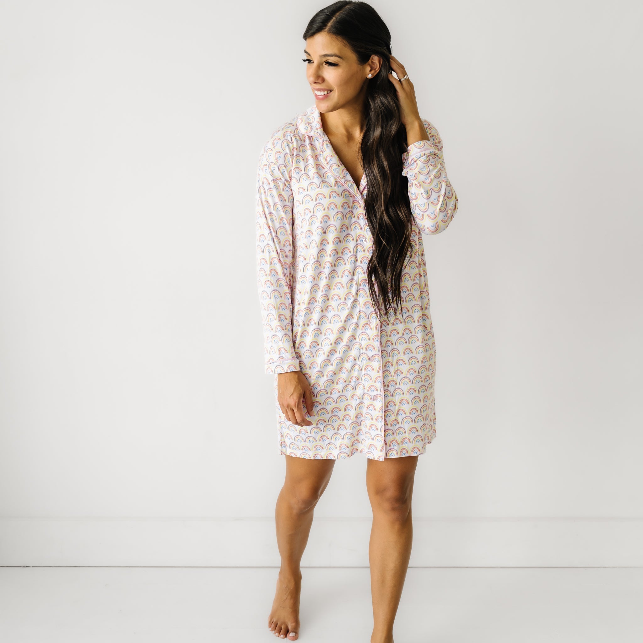 Women's Sleep Shirt - Pastel Rainbows Women's Bamboo Viscose Long Sleeve Sleep Shirt