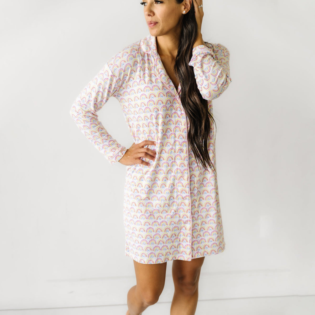 Pastel Rainbows Women's Long Sleeve Sleep Shirt - Little Sleepies