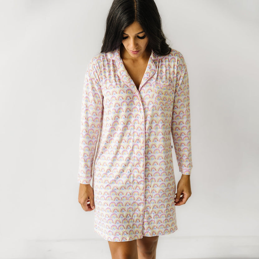 Pastel Rainbows Women's Long Sleeve Sleep Shirt - Little Sleepies