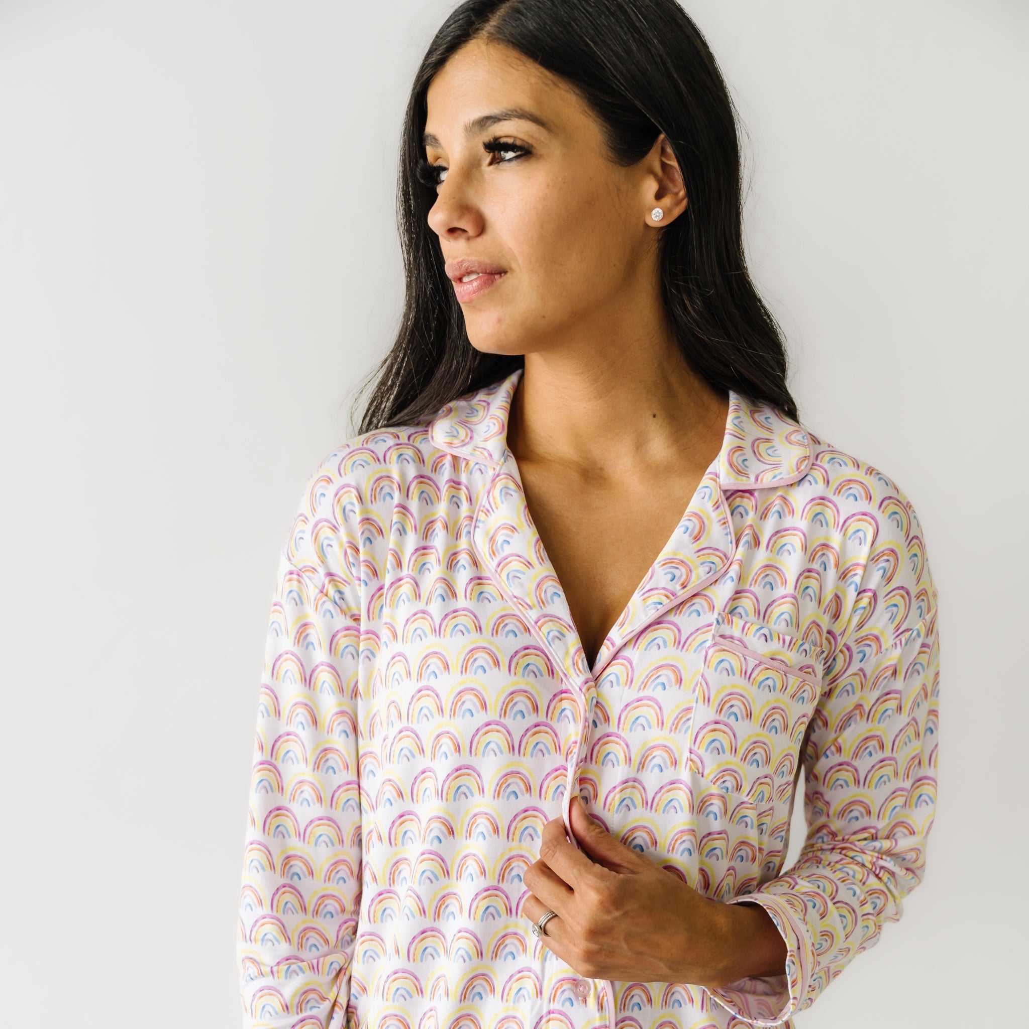 Women's Sleep Shirt - Pastel Rainbows Women's Bamboo Viscose Long Sleeve Sleep Shirt