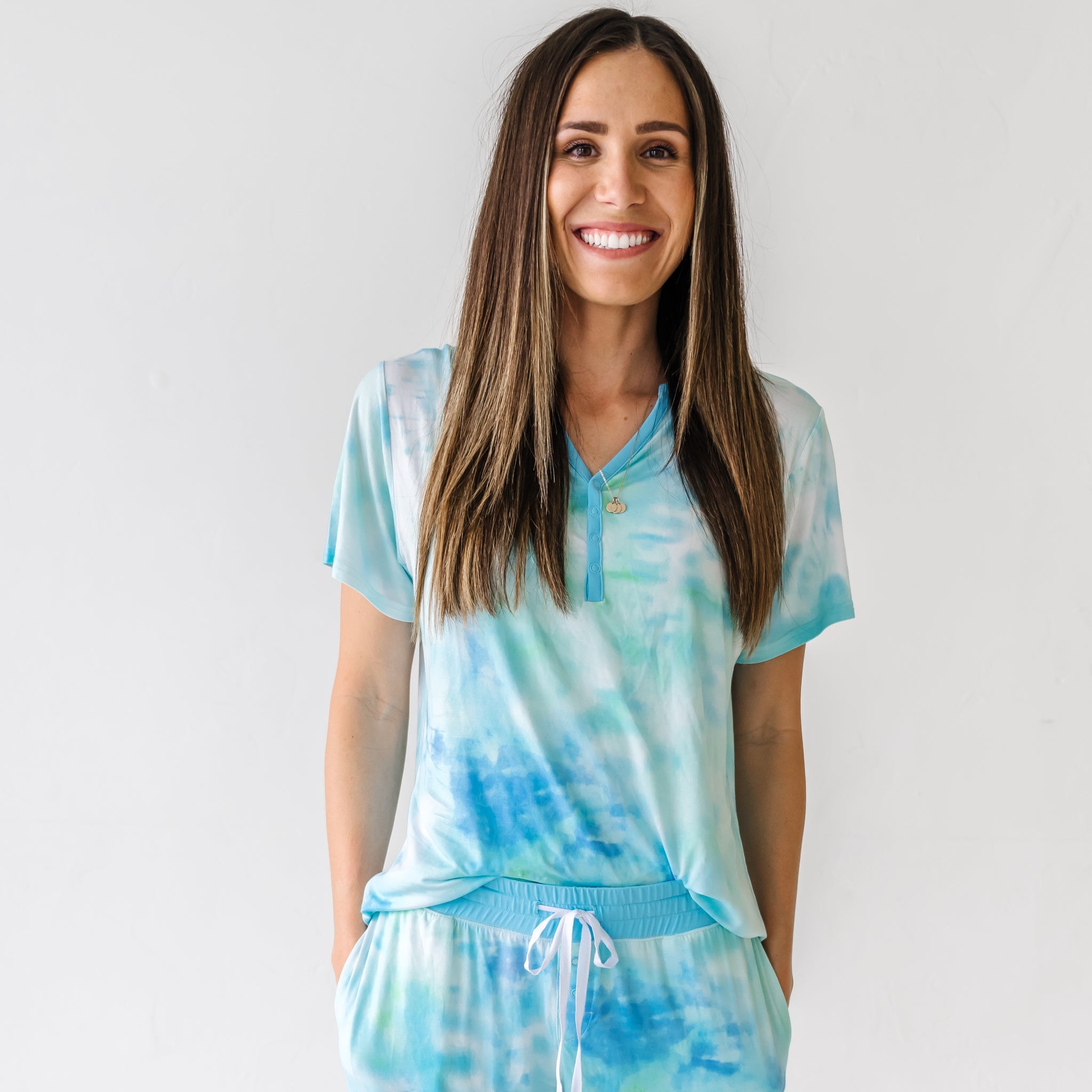 Women's SS PJ Tops - Tidepool Watercolor Women's Short Sleeve Bamboo Viscose Pajama Top