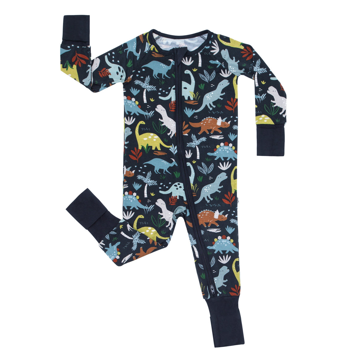 Flat lay of the Navy Jurassic Jungle Zippy